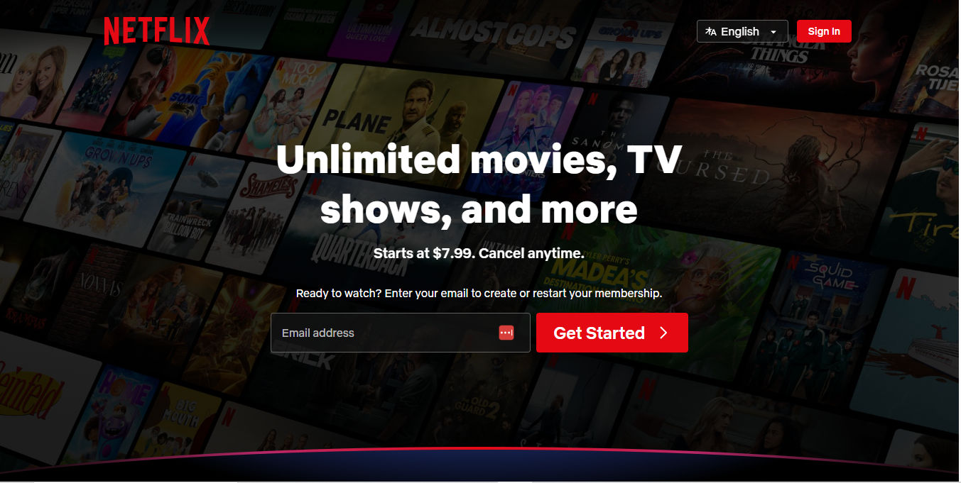 A screenshot from Netflix homepage showcasing use of colors.
